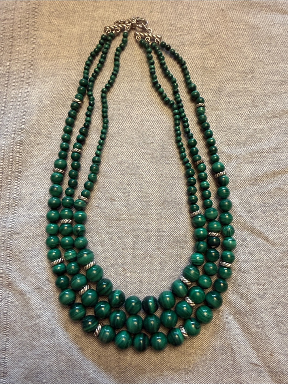 Judith Ripka malachite bead and silver necklace